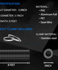 3 Inch Flexible Dryer Vent Hose 8 Feet No Fuss Insulated Air Ducting With Aluminum Foil PVC Film Steel Wire For Noise Reduction Heat Shield Ideal For HVAC Ventilation With 2 Clamps
