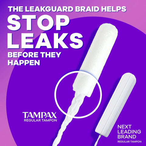 Radiant Tampons For Women Multipack With LeakGuard Braid, Unscented, 112 Count showing leak protection features