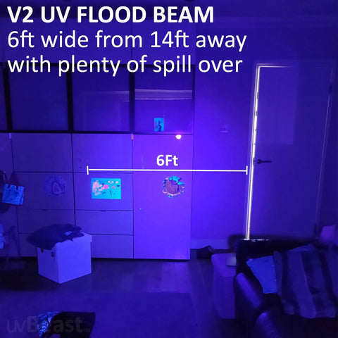 Room illuminated by V2 Black Light UV Flashlight With High Definition Beam And Flood Effect 385-395nm Ultraviolet Torch