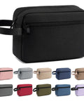 Travel Hanging Toiletry Bag With Carry Handle, Water-Resistant Cosmetic Organizer shown in black and various color options.