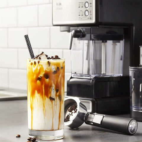 Compact Coffee Machine For Home Use With Italian Pump And Precise Temperature Control, sleek black, on kitchen counter