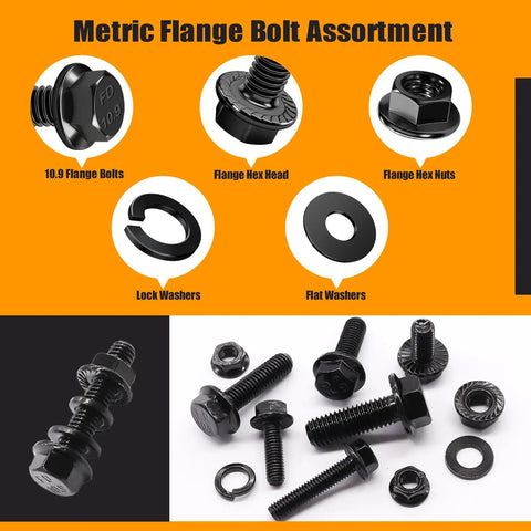 Heavy Duty 3160 Piece Metric Bolt And Nut Kit With 42 Sizes Including Flange Bolts, Hex Nuts, and Washers Illustrated