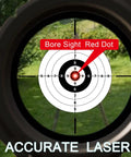 View through scope showing red dot alignment using Laser Bore Sighter Kit For 22LR And 9mm Calibers, enhances accuracy.