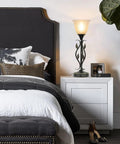 Bedroom with Set Of 2 Touch Control Table Lamps With 3 Way Dimmable Torchiere Lighting, and Rustic Leaf Body