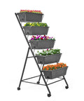 Five Tier Raised Garden Bed Uber Sturdy With Vertical Planter Stand Tall Outdoor Garden Box With Drainage Holes Removable Tray Black Metal Frame For Balcony Patio Porch Backyard Herb Veggie Growing