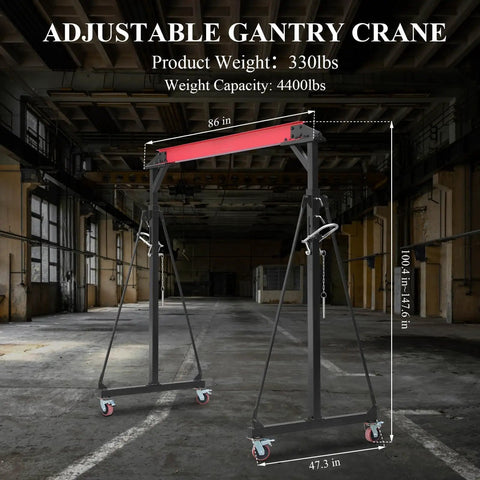 Heavy Duty Adjustable Shop Crane Lift Hoist With 8 To 12 Feet Height 4400 Lbs Capacity Triangular Base For Safe Lifting In Warehouse And Factory Spaces