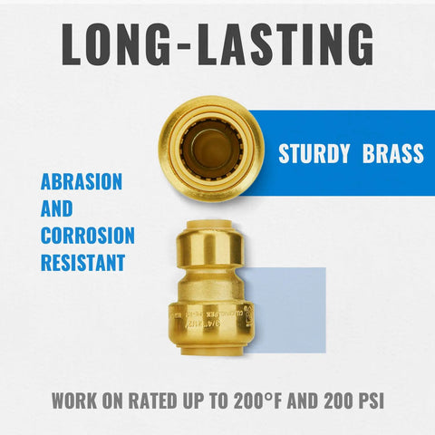 Reducing Coupling 3/4 Inch To 1/2 Inch Lead-Free Brass Push-To-Connect Plumbing Fitting For PEX Copper CPVC, abrasion resistant