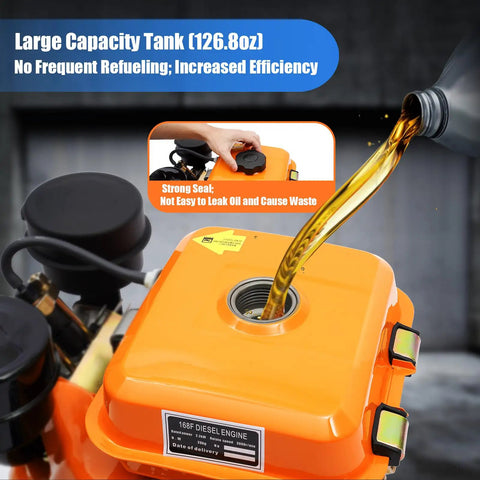 Knockout 196CC Four Stroke Diesel Engine 3HP Air Cooled Horizontal Motor 3000RPM Solid As A Rock Build With Steel Camshaft And Fresh Filter For Go Karts And Farm Gear