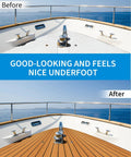 Before and after installation of Self Adhesive Faux Teak Boat Flooring 48x16.8 Inches With 3M Adhesive Backing Non Slip EVA Foam Decking