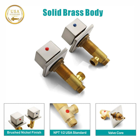 Solid brass valve components for Brushed Nickel 8-Inch Widespread LED Waterfall Bathroom Faucet, 3-Hole Deck-Mount, 2-Handle Vanity Sink