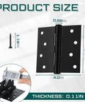6 Pack 4x4 Inch Ball Bearing Door Hinges Stainless Steel Heavy Duty Exterior Hinges with Square Corners Black shown with size details