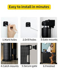 Installation steps for Retractable Mesh Baby Gate For Doorways, Stairs, And Hallways, 33 Inch Tall, Expands Up To 55 Inches Wide.