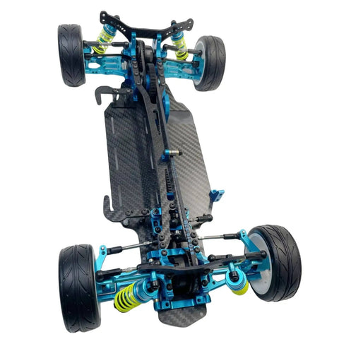 1 To 10 Scale Alloy And Carbon D4 AWD Drift RC Car Frame Kit with 255mm wheelbase for electric touring, overhead view