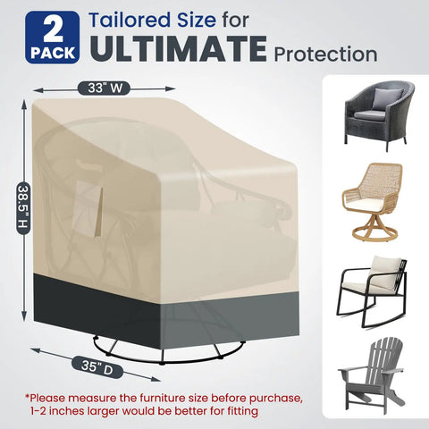 Heavy Duty Waterproof Outdoor Chair Covers 2 Pack For Patio Chairs Like Swivel Rocking Adirondack Tough As Nails Tear Resistant Weatherproof With Air Vents 33 W x 35 D x 38.5 H covering chairs