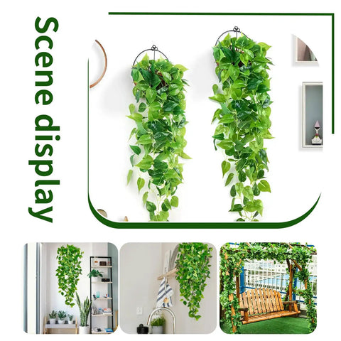 Three Pack Artificial Hanging Plants Ivy Vines, About Three Point Six Feet Total Length displayed in various decor settings