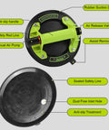 Front view of DEWINNER 8-inch glass suction lifter with lime-green housing and black suction plate.