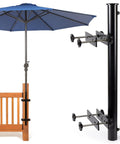 Heavy Duty 304 Stainless Steel Patio Umbrella Holder Built Tough For Outdoor Fixed Deck Railing And Grille Posts Black Base And Bracket