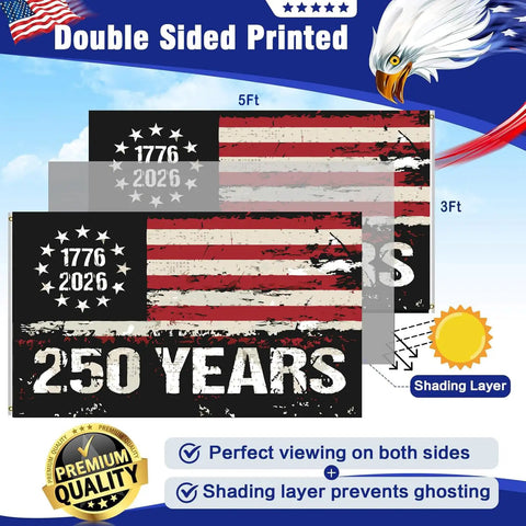 250th Anniversary USA Flag 3x5 Heavy Duty Banner With Double Sided Printing Three Layer Lamination Displayed