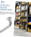 Dang Solid Heavy Duty Pallet Rack J Bolt Safety Pins 100 Pack teardrop drop pin, iron material, used in warehouse shelving.