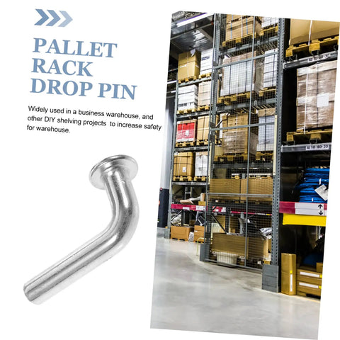 Dang Solid Heavy Duty Pallet Rack J Bolt Safety Pins 100 Pack teardrop drop pin, iron material, used in warehouse shelving.