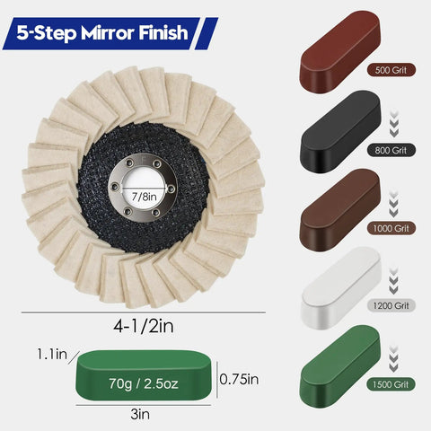 11 Piece Wool Felt Polishing Disc And Polishing Compound Kit With 6 Wool Felt Flap Wheels And 5 Polishing Compounds