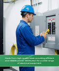 Pro Style 12 Space Circuit Breaker Panel 125 Amp Indoor Load Center With Main Lug Steel Enclosure Garage Power Hub For Homes And Workshops Built Like A Tank And Totally Reliable, man testing panel.