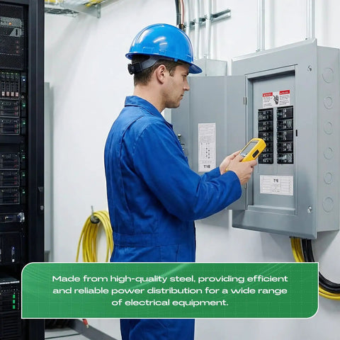 Pro Style 12 Space Circuit Breaker Panel 125 Amp Indoor Load Center With Main Lug Steel Enclosure Garage Power Hub For Homes And Workshops Built Like A Tank And Totally Reliable, man testing panel.