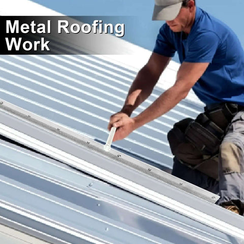 Worker using 20 Inch Sheet Metal Folding Hemming Tool Heavy Duty Steel Bender For Standing Seam Roofing, 24 gauge steel bending.