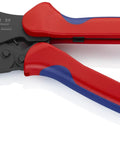 Five Position Non Insulated Wire Crimping Pliers For DIN 46267 Connectors, 1.5 To 4 Mm2 Capacity, AWG 15 To 11, red ergonomic grip.
