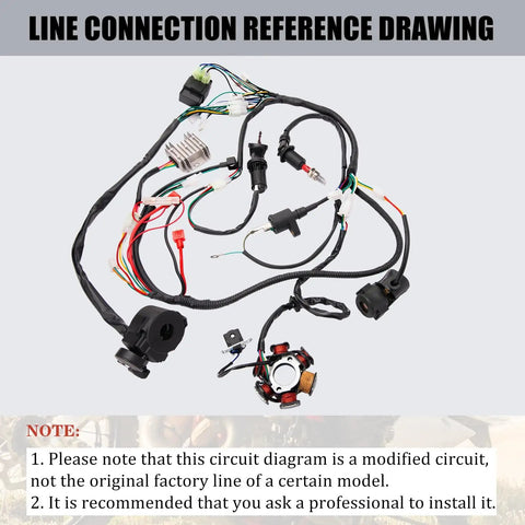 Complete Wiring Harness Kit For ATV Quad 50cc To 125cc 4 Stroke Engines with connectors and wires visible