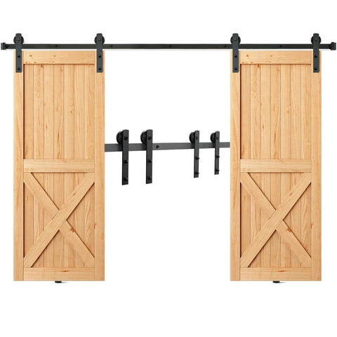 8 Ft Double Door Sliding Barn Door Hardware Kit With Quiet I Shaped Rollers Beefed Up Heavy Duty Steel Tracks That Can Handle Up To 330 Lbs Fits Doors 3.7 To 4.3 Ft Wide And 1.3 To 1.8 In Thick Easy Install Durable Mounting Hardware Included