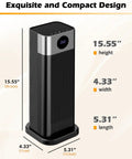 Portable 1500W Indoor Space Heater With Remote, 15.5 Inch Tall Tower Heater dimensions and sleek design showcased.
