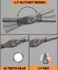 Close-up of the 6.2° ratchet design of the 42 In 1 Magnetic Screwdriver Kit With Ratchet T Handle and Full Multi Bit Set.