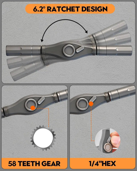 Close-up of the 6.2° ratchet design of the 42 In 1 Magnetic Screwdriver Kit With Ratchet T Handle and Full Multi Bit Set.
