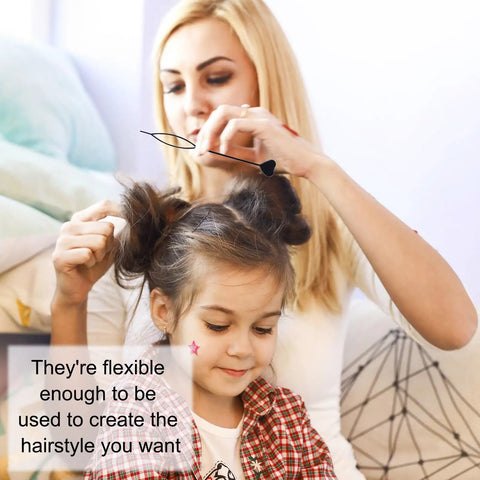12 Pack Hair Beader Tools For Braids With Beads And Ponytails, Hair Pull Through Loop Set For Girls, Easy DIY Braiding Accessory Kit For Beaded Styles, 7.87 Inch Sticks For Quick And Creative Hairstyles. flexible black tool in use on a girl’s braided hairstyle
