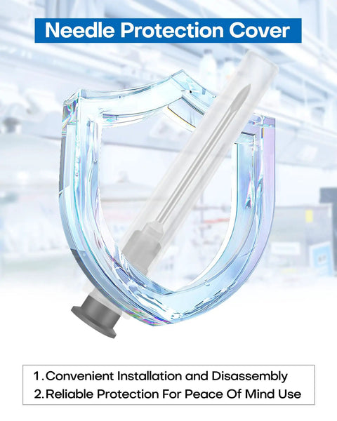 100 Pack 22G 1 Inch Disposable Luer Lock Needles With Individual Packaging, transparent needle protection cover.