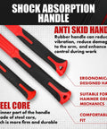Shock absorbing red and black handles of Six Piece Hammer Set With Rugged Fiberglass Handles For Metalworking And Home Garage Projects