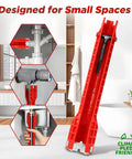 14 In 1 Basin Wrench Kit For Sink And Faucet Installations, red tool with open-slot jaw for nut removal and strainer basket access.