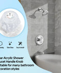 Faucet Handle Replacement Kit RP2391 For 600 Series Tub And Shower Faucets clear knob with button and set screw shown in bathroom
