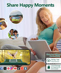 Family using tablet to view Smart Bird Feeder With Camera 2K Live View Solar Powered Outdoor WiFi Night Vision AI Identify Arrive Alerts