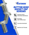 Top Shelf Premium Button Head Socket Cap Screws 8-32 X 3/4 Inch 50 Pack 18-8 Stainless Steel Full Thread Corrosion Resistant Hardware For DIY Fixes No Sweat Assembly, rounded low-profile head visible.