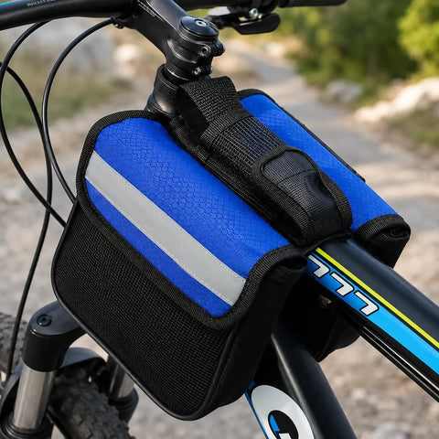Large Bike Frame Bag 2L With Four Compartments, Water Resistant Frame Storage for Mountain Biking attached to bike frame