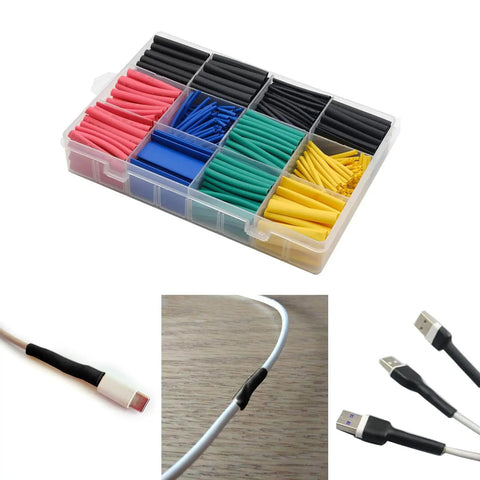 Top Quality Heat Shrink Tubing Kit With Assorted Sizes And Vibrant Colors For Superior Electrical Insulation Wire Repairs And Mechanical Protection Perfect For Electricians And DIYers Looking To Get Job Done Right Fast. assorted heat shrink tubing kit in storage box, black, red, blue, green, yellow
