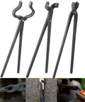 Beefy Heavy Duty Blacksmith Knife Making Forge Tongs Set With V Bit Blade Tongs And Flat Tongs Three Piece Tool Kit displayed