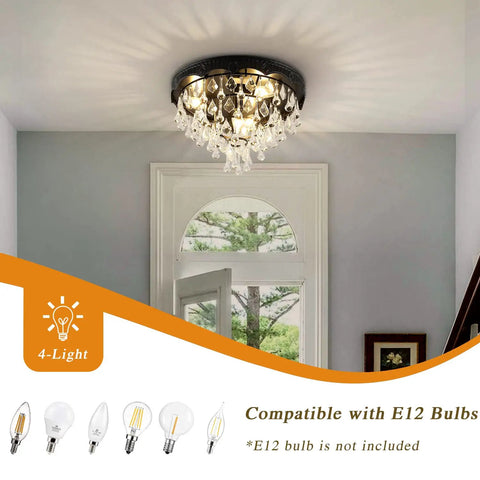 Lux Black Crystal Chandelier Light Fixture, Modern Ceiling Pendant for Hallways, Entryways, Dining Rooms and Bedrooms