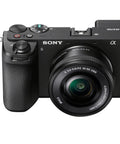 Front view of A6700 Mirrorless Camera Kit With 16 To 50mm Lens, 128GB Extreme Speed Card, Wide Angle Adapter And 2x Tele Lenses