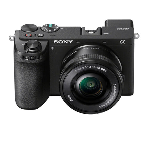 Front view of A6700 Mirrorless Camera Kit With 16 To 50mm Lens, 128GB Extreme Speed Card, Wide Angle Adapter And 2x Tele Lenses