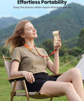 Person using 10000mAh Portable Handheld Fan With USB Rechargeable Power Dope Mini Turbo Breeze outdoors, enjoying cool air