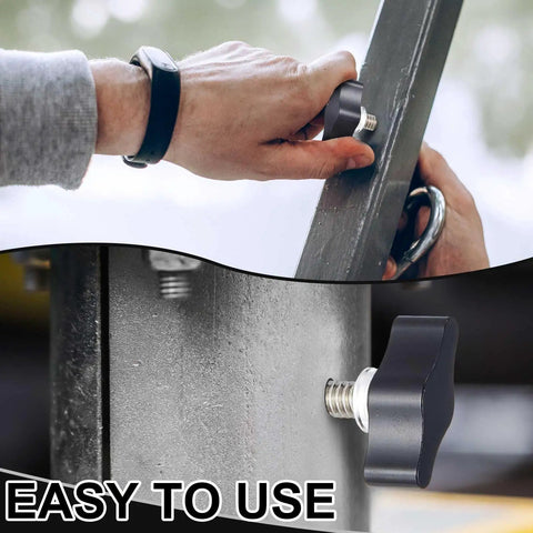 Top Shelf Stainless Steel Thumb Screws With Wings Knobs For Shop Projects 16 Pack being easily tightened by hand on a metal surface.