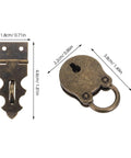Two Pack Bear Shaped Iron Hasp Latch Lock Set for Tool Boxes, Small Chests, Vintage Decorative Hardware, shown with dimensions